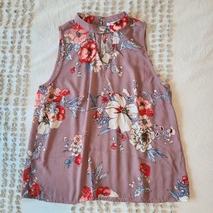 Collective Concepts Purple Large Floral Print Sleeveless Blouse